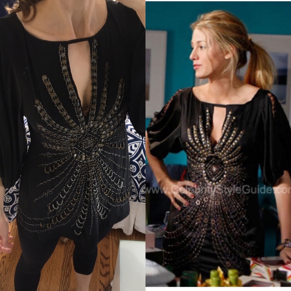 Nanette Lepore Beaded Silk World Tour Tunic Top